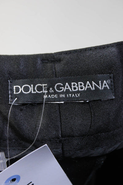 Dolce & Gabbana Women's High Rise Wide Leg Suede Patch Trousers Black Size 38