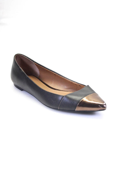 Calvin Klein Women's Leather Pointed Toe Flats Black/Copper Size 8