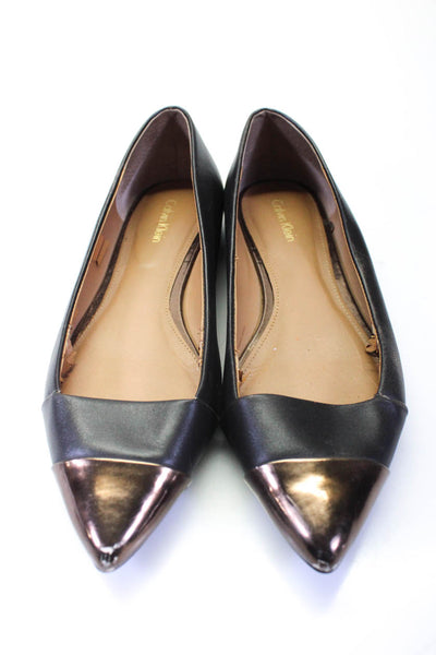 Calvin Klein Women's Leather Pointed Toe Flats Black/Copper Size 8