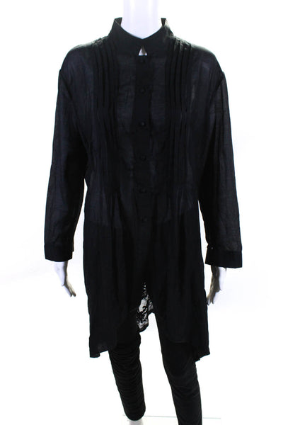 Trelise Cooper Womens Button Front Long Sleeve Collarless Shirt Black Size 14