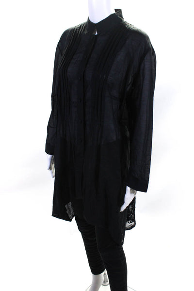 Trelise Cooper Womens Button Front Long Sleeve Collarless Shirt Black Size 14