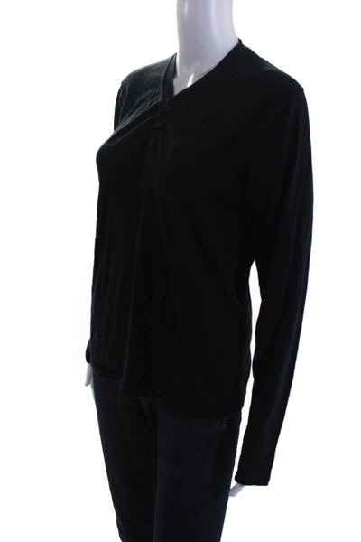 Sandro Womens Long Sleeve Three Button Pocket Shirt Black Cotton Size Medium