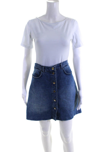 Frame Denim Womens Denim Medium Wash Snap Button-Up A-Line Skirt Blue Size 30