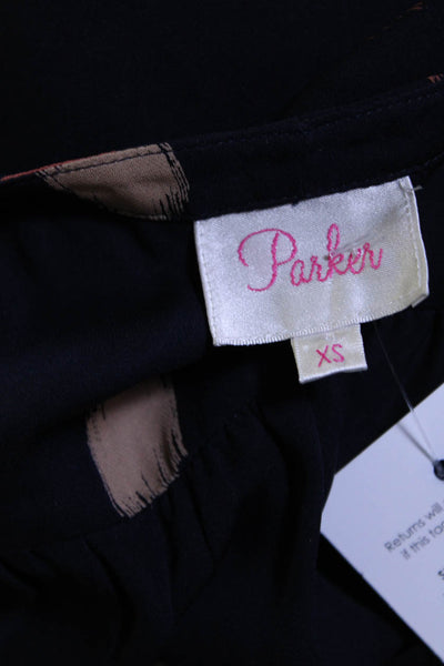 Parker Womens Silk Chiffon Spotted Print Long Sleeve Blouson Dress Blue Size XS