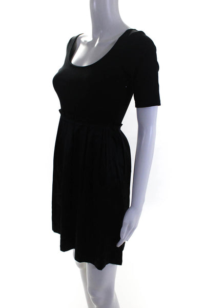 Theory Womens Short Sleeve Round Neck Knee Length Fit & Flare Dress Black Size 0