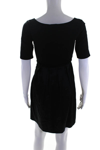 Theory Womens Short Sleeve Round Neck Knee Length Fit & Flare Dress Black Size 0