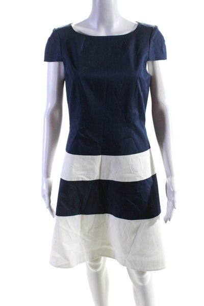 Farrington Womens Short Sleeves A Line Dress Navy Blue White Cotton Size EUR 38