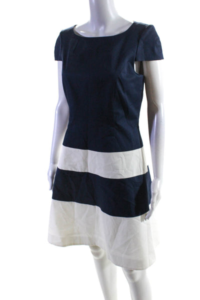 Farrington Womens Short Sleeves A Line Dress Navy Blue White Cotton Size EUR 38