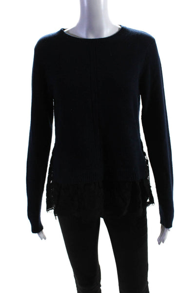 Autumn Cashmere Womens Lace Trim Sweater Navy Blue Black Size Medium
