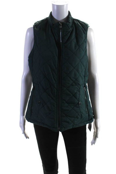Fuinloth Womens Quilted Mock Neck Full Zipper Vest Jacket Green Size Medium