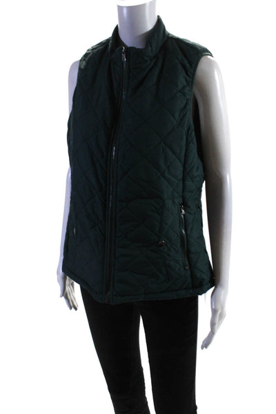 Fuinloth Womens Quilted Mock Neck Full Zipper Vest Jacket Green Size Medium