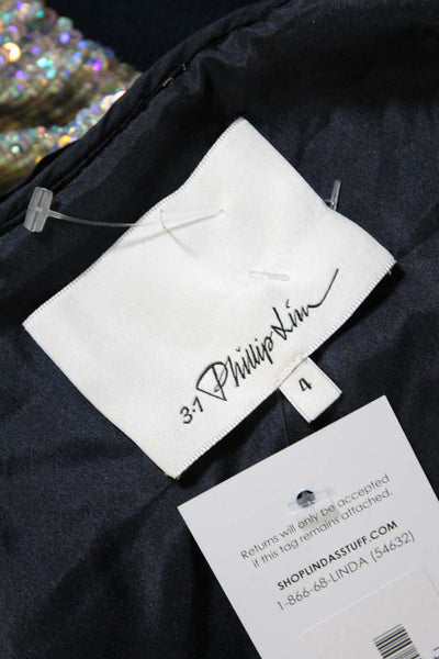 3.1 Phillip Lim Women's Long Sleeves Full Zip Sequin Jacket Silver Size 4
