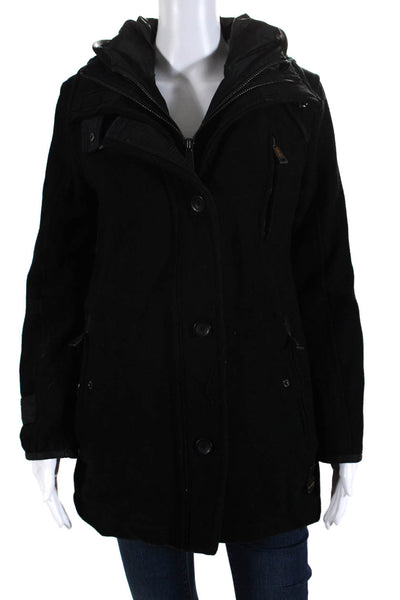 Super Dry Womens Woven Hooded Zippered Long Sleeved Buttoned Jacket Black Size S