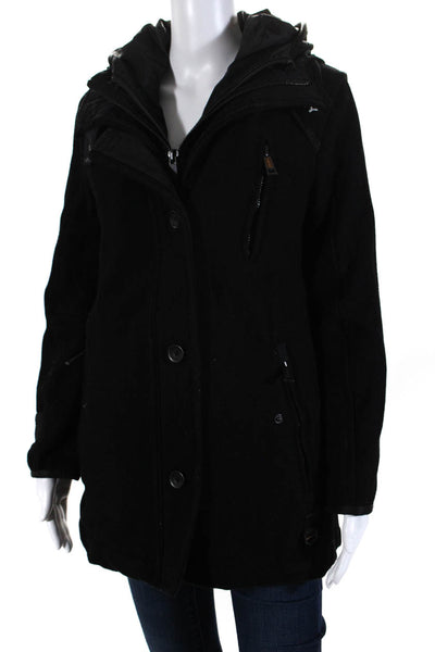 Super Dry Womens Woven Hooded Zippered Long Sleeved Buttoned Jacket Black Size S