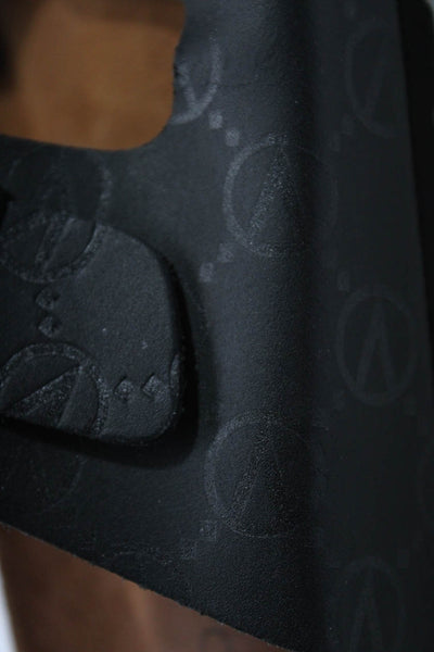 Valentino Mens Leather Monogram Buckled Flat Slides Sandals Black Brown Size 13