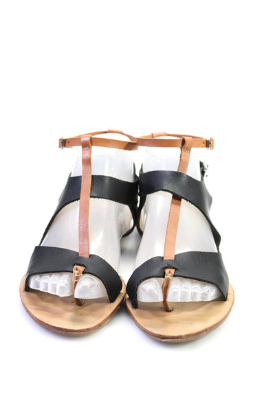 Loeffler Randall Womens Leather T Ankle Strap Flat Sandals Black Brown Size 7