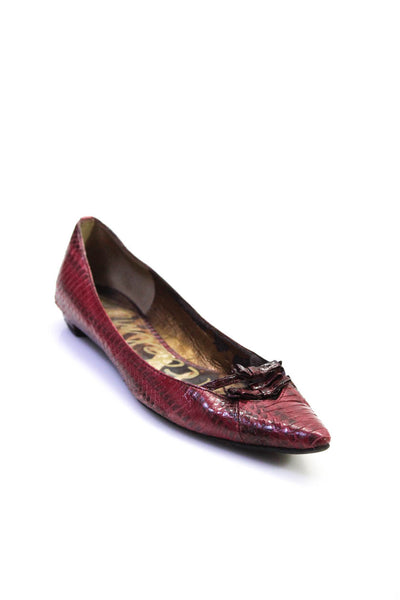 Sam Edelman Womens Leather Cutout Strap Pointed Bow Accent Flats Dark Red Size 7