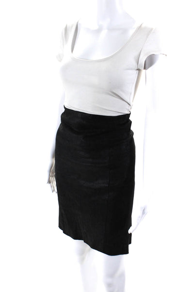 Theory Womens Elastic Waistband Knee Length Suede Pencil Skirt Black Size 2