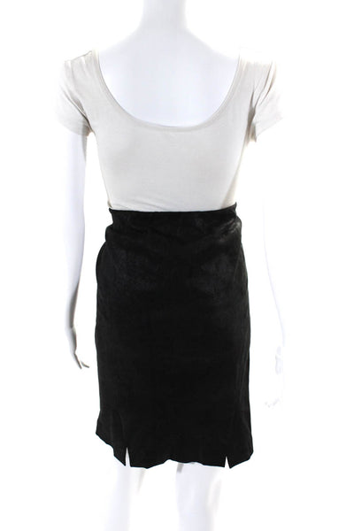 Theory Womens Elastic Waistband Knee Length Suede Pencil Skirt Black Size 2