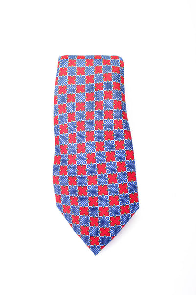 Hermes Mens Classic Width Abstract Printed Silk Tie Red Blue Yellow