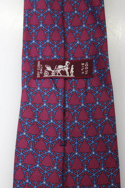 Hermes Mens Classic Width Dotted Snowflake Printed Silk Tie Purple Blue White