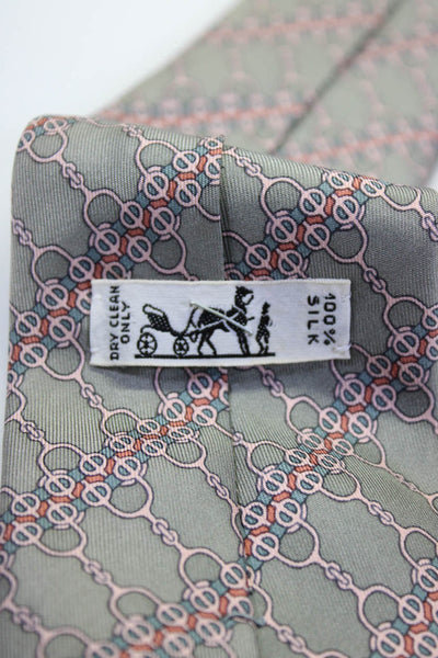 Hermes Mens Classic Width Striped Bit Printed Silk Tie Gray White