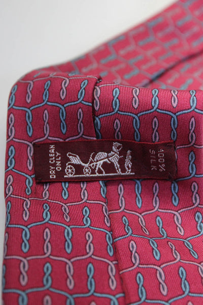 Hermes Mens Classic Width Twisted Wire Print Silk Tie Pink Blue