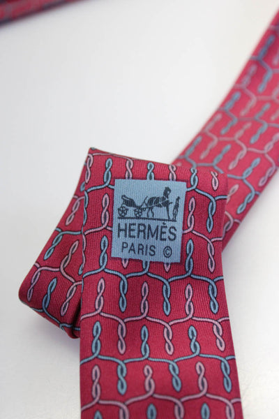 Hermes Mens Classic Width Twisted Wire Print Silk Tie Pink Blue