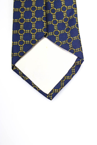 Hermes Mens Classic Width Abstract Print Silk Vintage Tie Navy Blue Brown