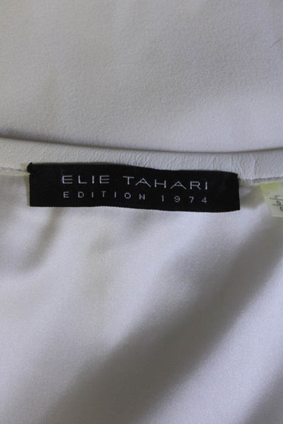 Elie Tahari Womens Leather Trim Open Knit Bottom Coat White Size Large