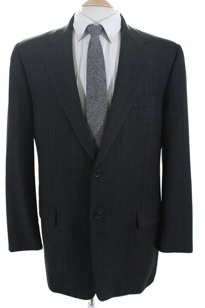 Hickey Freeman for Nordstrom Mens Wool Striped Two-Button Blazer Gray Size 42