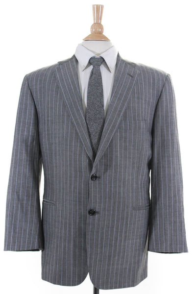 V Ventura Mens Wool Striped Notched Collar Two-Button Blazer Jacket Gray Size 42