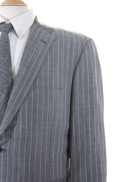 V Ventura Mens Wool Striped Notched Collar Two-Button Blazer Jacket Gray Size 42