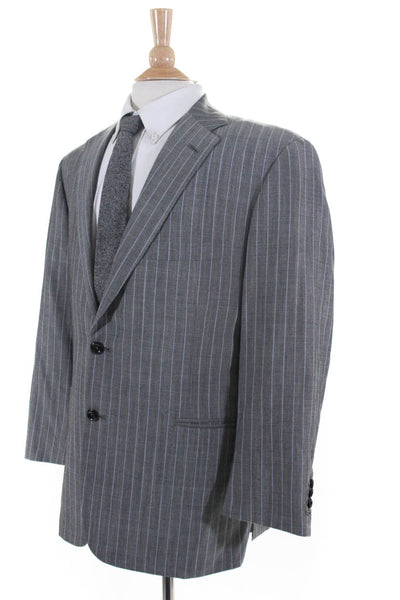 V Ventura Mens Wool Striped Notched Collar Two-Button Blazer Jacket Gray Size 42