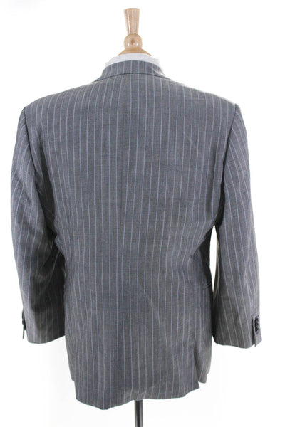 V Ventura Mens Wool Striped Notched Collar Two-Button Blazer Jacket Gray Size 42