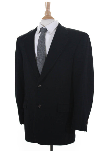 Murano Mens Wool Blend Notched Collared Two-Button Blazer Jacket Black Size 44