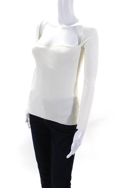 One Grey Day Women's Ribbed Sweetheart Neckline Long Sleeve Top Ivory Size M