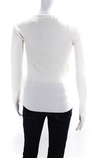 One Grey Day Women's Ribbed Sweetheart Neckline Long Sleeve Top Ivory Size M