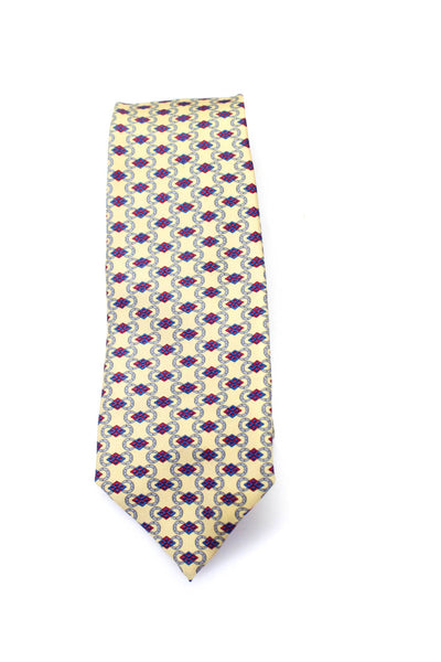 Hermes Mens Classic Width Infinity Argyle Print Silk Tie Yellow Gray Red Blue