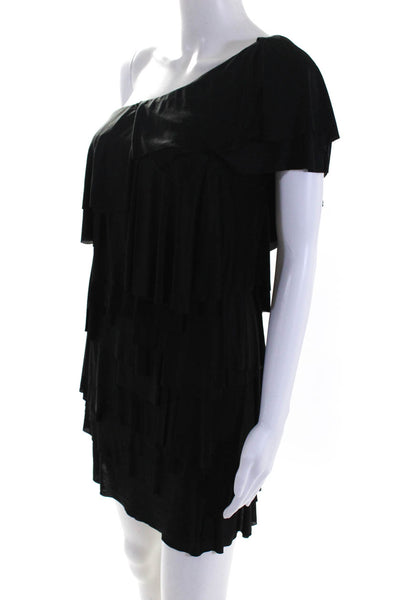 BCBGMAXAZRIA Womens Tiered Sleeveless One Shoulder Short Dress Black Size XS