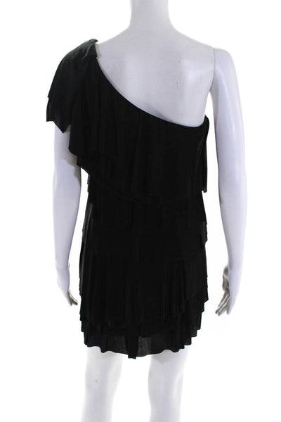 BCBGMAXAZRIA Womens Tiered Sleeveless One Shoulder Short Dress Black Size XS