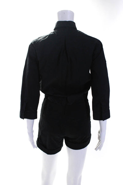 Theory Womens Cotton Long Sleeve Collared Button Down Romper Black Size 00