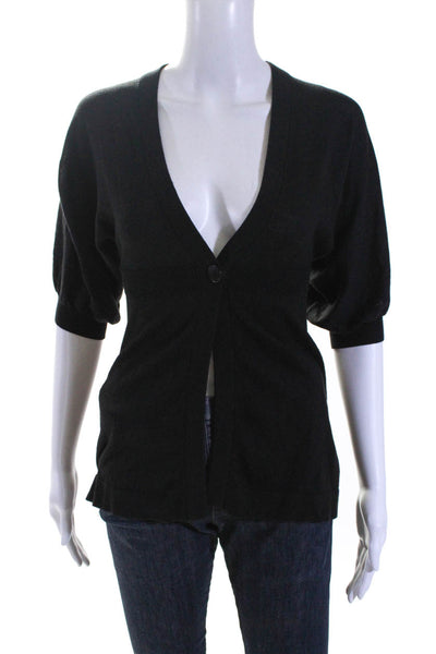 Vince Womens Cotton Thin-Knit 3/4 Sleeve 1 Button Cardigan Sweater Black Size XS