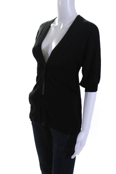 Vince Womens Cotton Thin-Knit 3/4 Sleeve 1 Button Cardigan Sweater Black Size XS