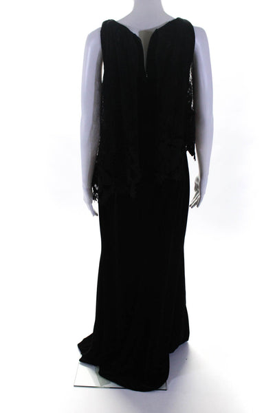 Badgley Mischka Womens Back Zip Lace Capelet Velvet Gown Black Size 10