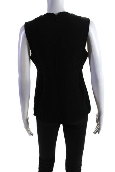 A.L.C. Womens Rayon Scalloped Trim Plunge V-Neck Sleeveless Blouse Black Size 4