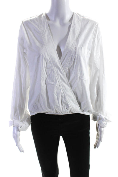 Veronica Beard Womens Cotton Long Sleeve One Pocket V-Neck Wrap Top White Size 2