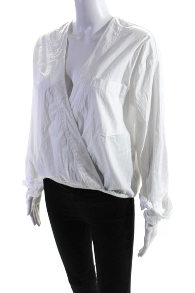 Veronica Beard Womens Cotton Long Sleeve One Pocket V-Neck Wrap Top White Size 2