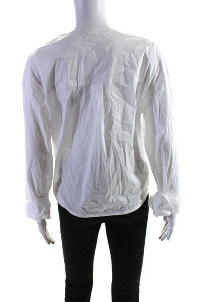 Veronica Beard Womens Cotton Long Sleeve One Pocket V-Neck Wrap Top White Size 2