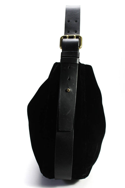Ralph Lauren Womens Leather Strap Velvet Gold Tone Shoulder Handbag Black